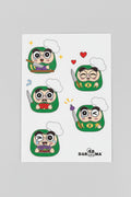 Five Green Darama Chef sticker designs with white Chef hat, holding a knife. White background with logo at the bottom right.